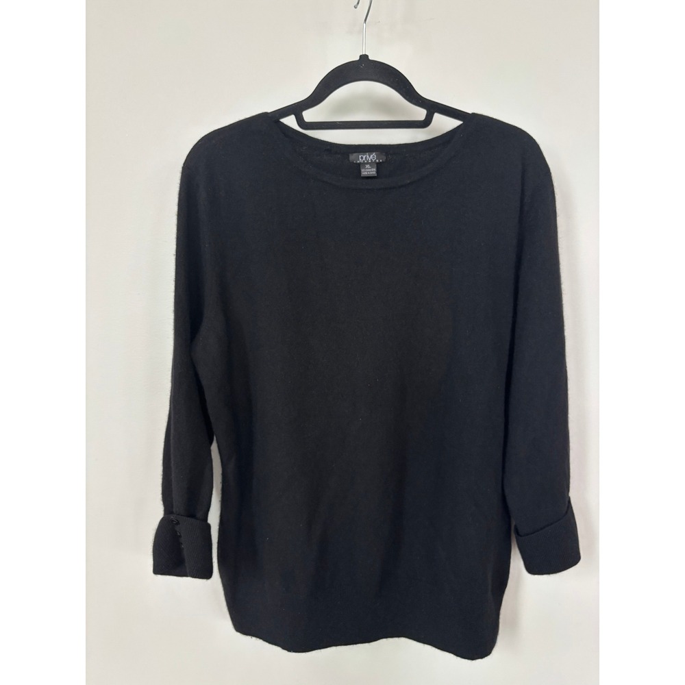 Prive Cashmere Black Sweater Womens XL 100% Cashmere‎ Button Cuff Boat Neck Knit